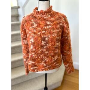 Vintage 90s Jones NY Pumpkin Orange Hand Knit Mock Neck Sweater